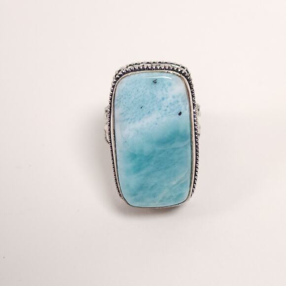 Elegant Silver,  Blue Larimar Stone Ring - Picture 4 of 7
